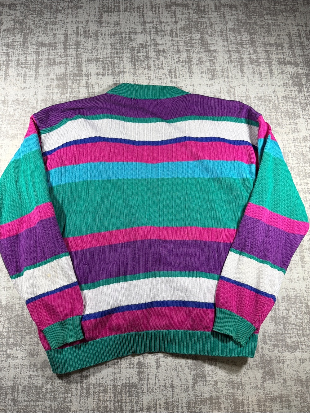 Signature Vintage  Teal, Purple & Pink Geometric Button-Up Cardigan sz M 24X20.5 - Picture 10 of 14